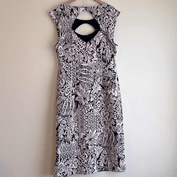 Anthropologie Jacquard Cut Out Black and White MIDI Dress - Picture 6 of 10